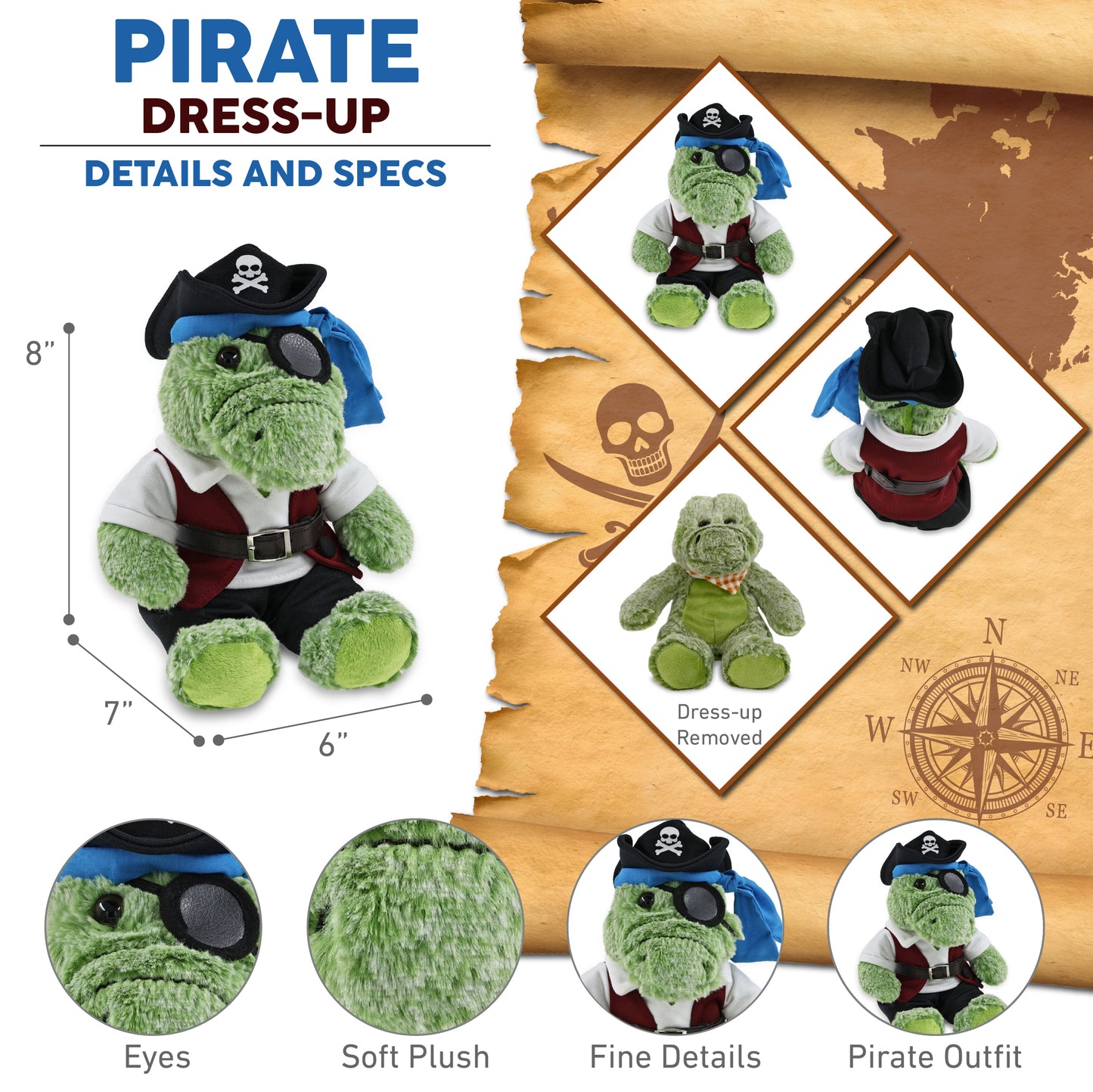 SUPER-SOFT PLUSH - SITTING ALLIGATOR PIRATE DRESS UP
