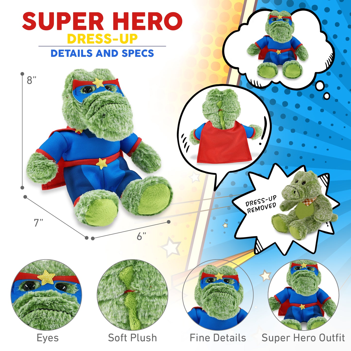 SUPER-SOFT PLUSH - SITTING ALLIGATOR With SUPER HERO Dress Up