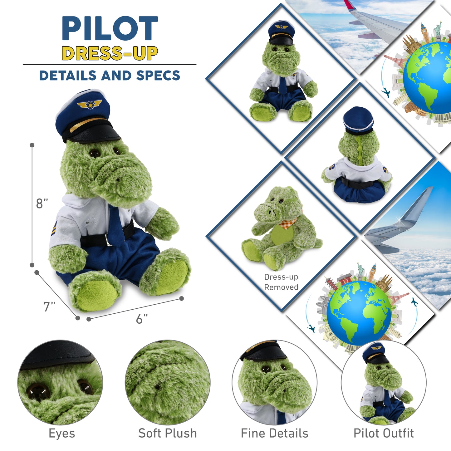SUPER-SOFT PLUSH - SITTING ALLIGATOR PILOT DRESS UP