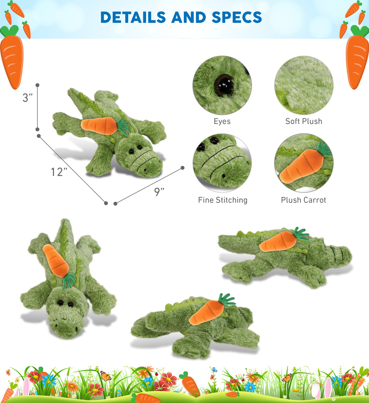 DolliBu Happy Easter Super Soft Plush Small Alligator with Carrot - 12 Inches