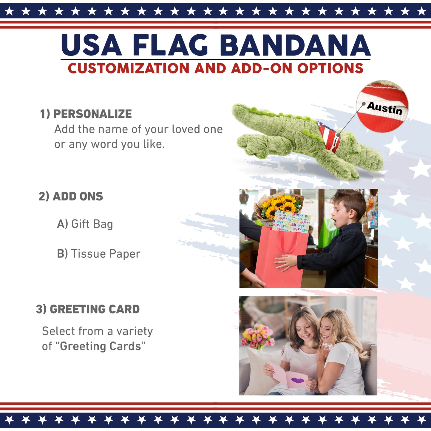 SUPER-SOFT PLUSH - ALLIGATOR LARGE WITH USA FLAG BANDANA
