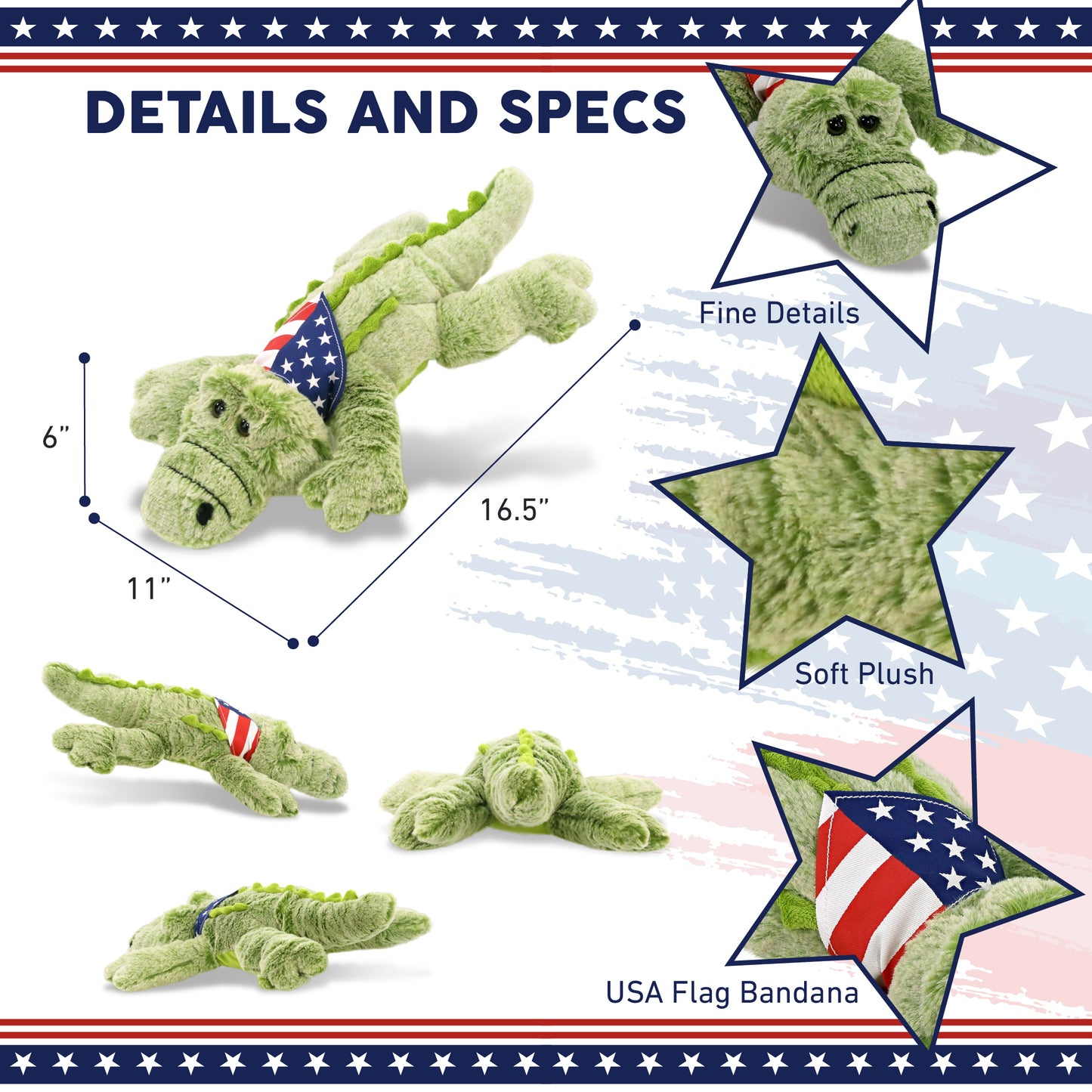 SUPER-SOFT PLUSH - ALLIGATOR LARGE WITH USA FLAG BANDANA