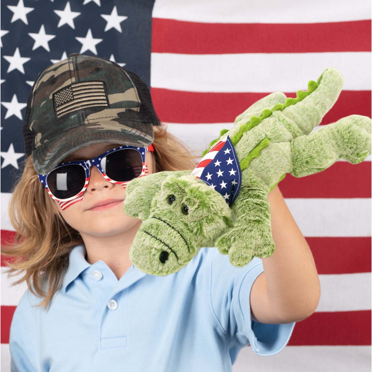 SUPER-SOFT PLUSH - ALLIGATOR LARGE WITH USA FLAG BANDANA