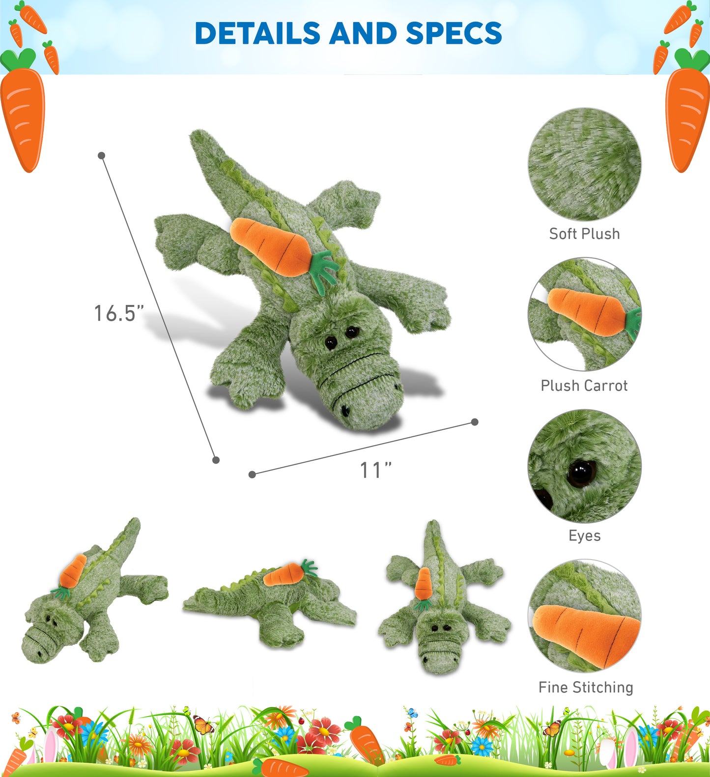 DolliBu Happy Easter Super Soft Plush Large Alligator with Carrot - 16 Inches