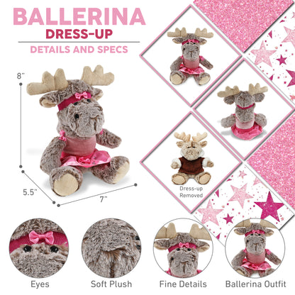 SUPER SOFT PLUSH - SITTING MOOSE WITH BROWN HOODED SWEATER BALLERINA
