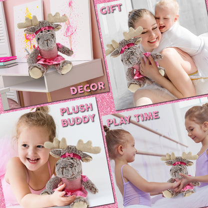 SUPER SOFT PLUSH - SITTING MOOSE WITH BROWN HOODED SWEATER BALLERINA