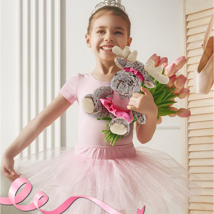 SUPER SOFT PLUSH - SITTING MOOSE WITH BROWN HOODED SWEATER BALLERINA