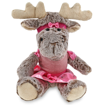 SUPER SOFT PLUSH - SITTING MOOSE WITH BROWN HOODED SWEATER BALLERINA