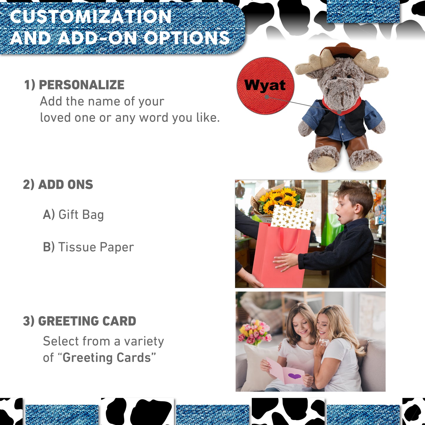 SUPER SOFT PLUSH - SITTING MOOSE WITH BROWN HOODED SWEATER COWBOY DRESS UP