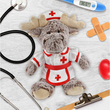 SUPER SOFT PLUSH - SITTING MOOSE WITH BROWN HOODED SWEATER NURSE