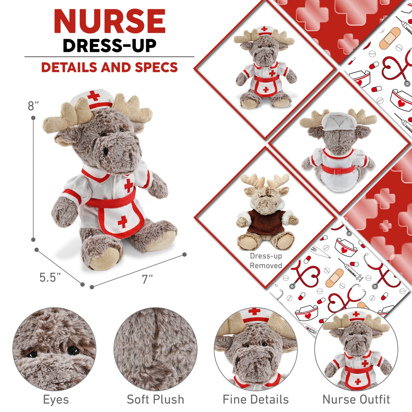 SUPER SOFT PLUSH - SITTING MOOSE WITH BROWN HOODED SWEATER NURSE