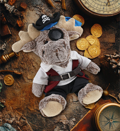SUPER SOFT PLUSH - SITTING MOOSE WITH BROWN HOODED SWEATER PIRATE DRESS UP