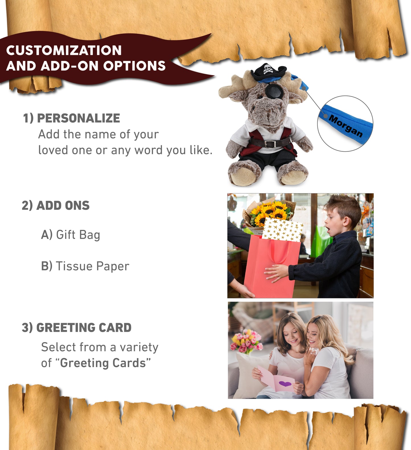 SUPER SOFT PLUSH - SITTING MOOSE WITH BROWN HOODED SWEATER PIRATE DRESS UP