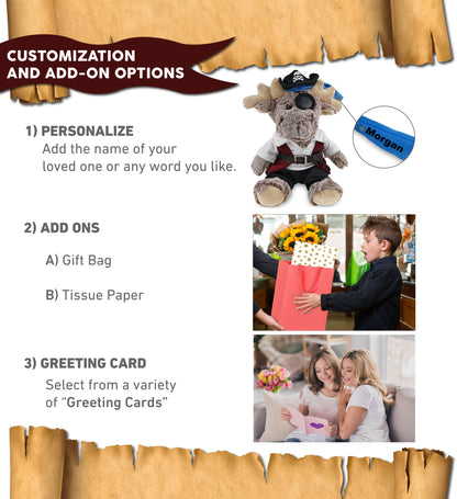 SUPER SOFT PLUSH - SITTING MOOSE WITH BROWN HOODED SWEATER PIRATE DRESS UP