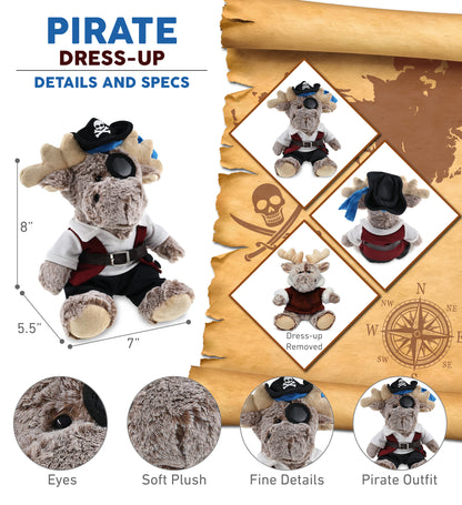 SUPER SOFT PLUSH - SITTING MOOSE WITH BROWN HOODED SWEATER PIRATE DRESS UP