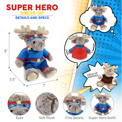 SUPER SOFT PLUSH - SITTING MOOSE WITH BROWN HOODED SWEATER SUPER HERO
