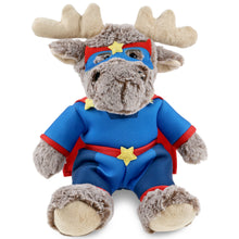 SUPER SOFT PLUSH - SITTING MOOSE WITH BROWN HOODED SWEATER SUPER HERO