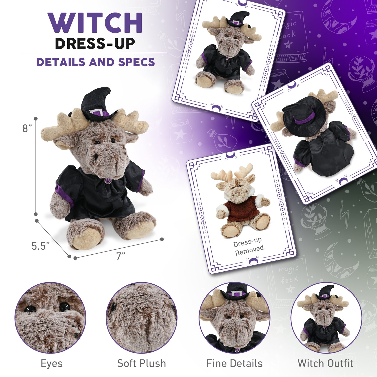 SUPER SOFT PLUSH - SITTING MOOSE WITH BROWN HOODED SWEATER WITCH DRESS UP