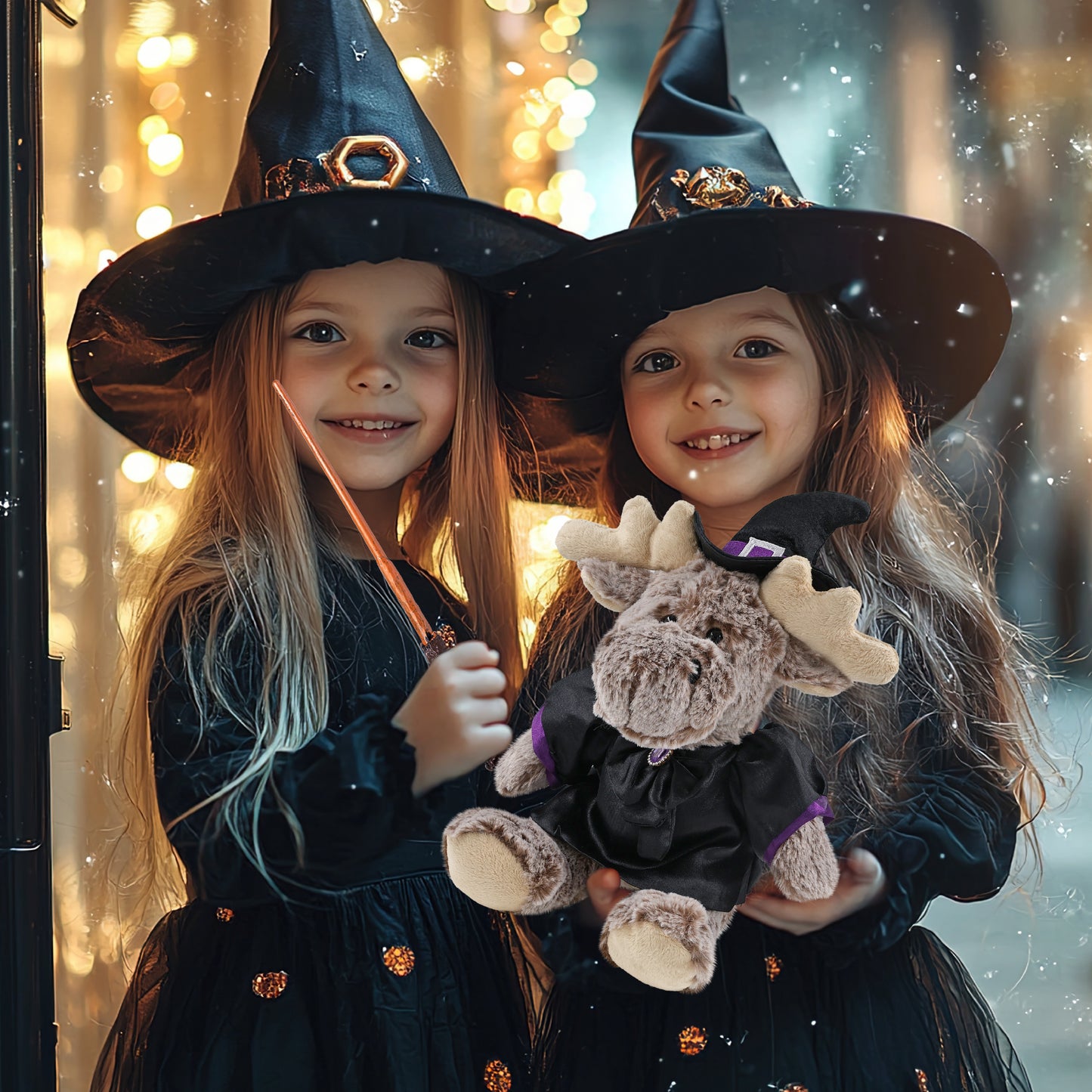SUPER SOFT PLUSH - SITTING MOOSE WITH BROWN HOODED SWEATER WITCH DRESS UP