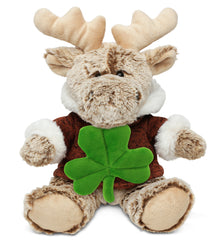 PLUSH SHAMROCK - SUPER SOFT PLUSH - SITTING MOOSE WITH BROWN HOODED SWEATER