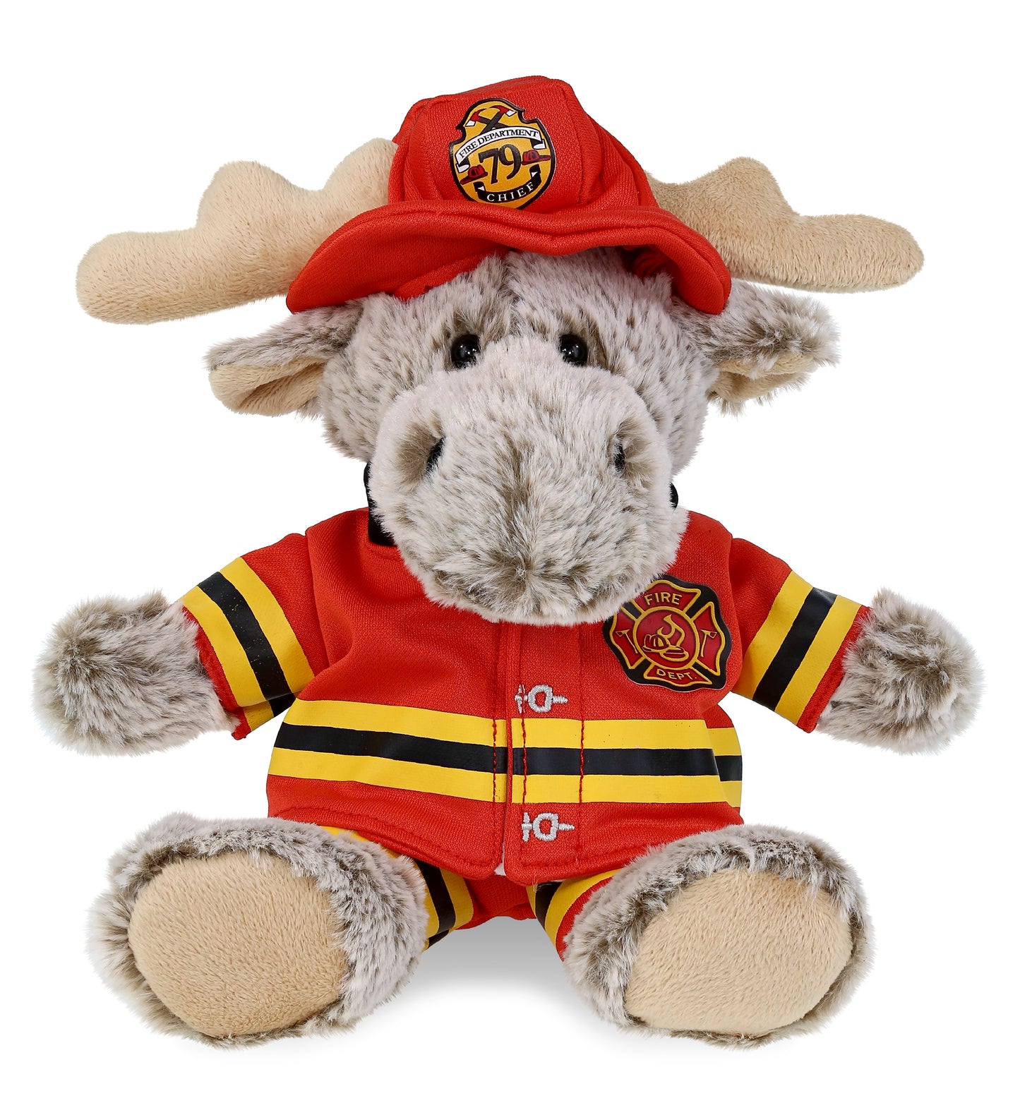 PLUSH FIREMAN - SUPER SOFT PLUSH - SITTING MOOSE WITH BROWN HOODED SWEATER