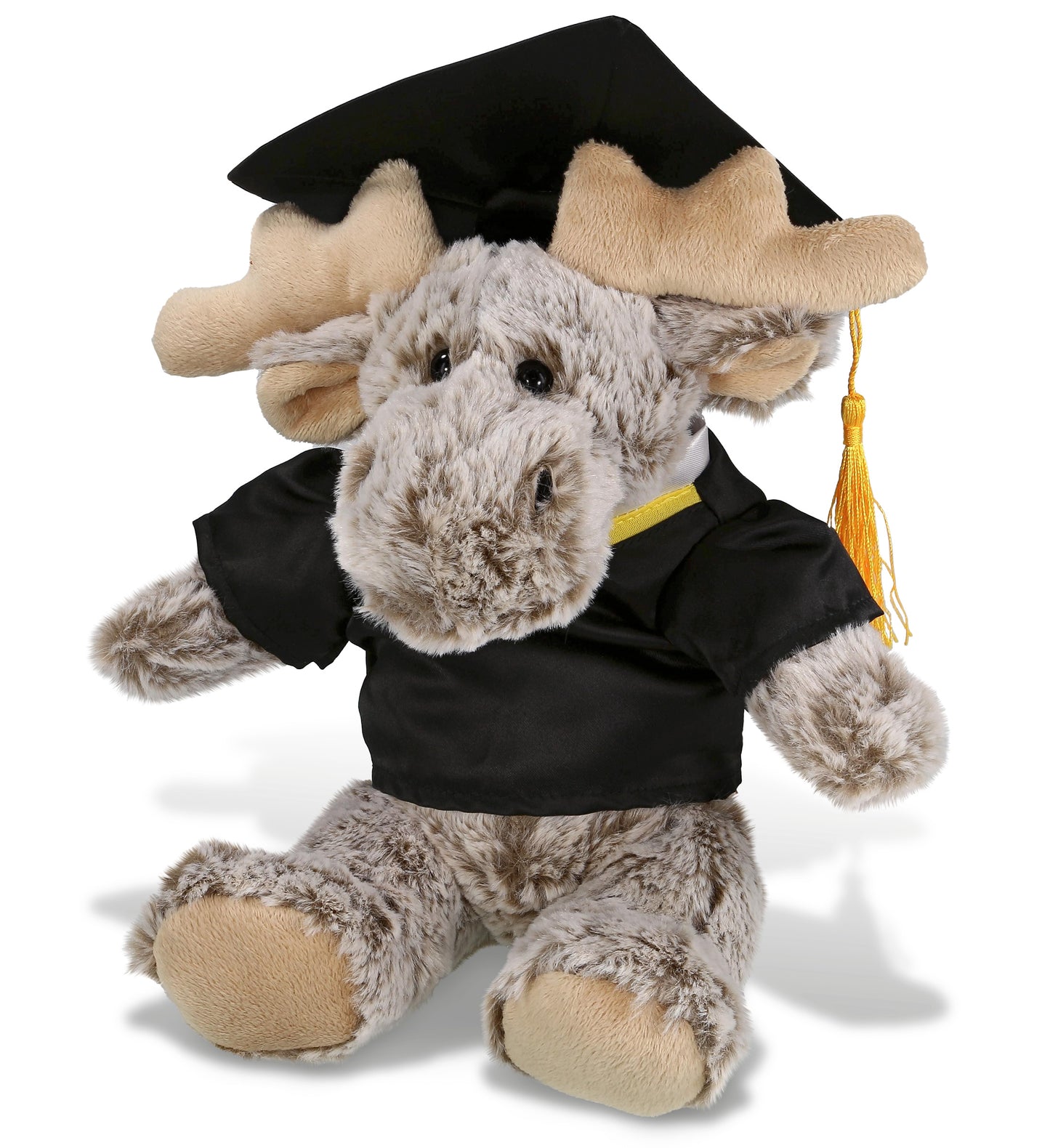 PLUSH GRADUATION - SUPER SOFT PLUSH - SITTING MOOSE WITH BROWN HOODED SWEATER