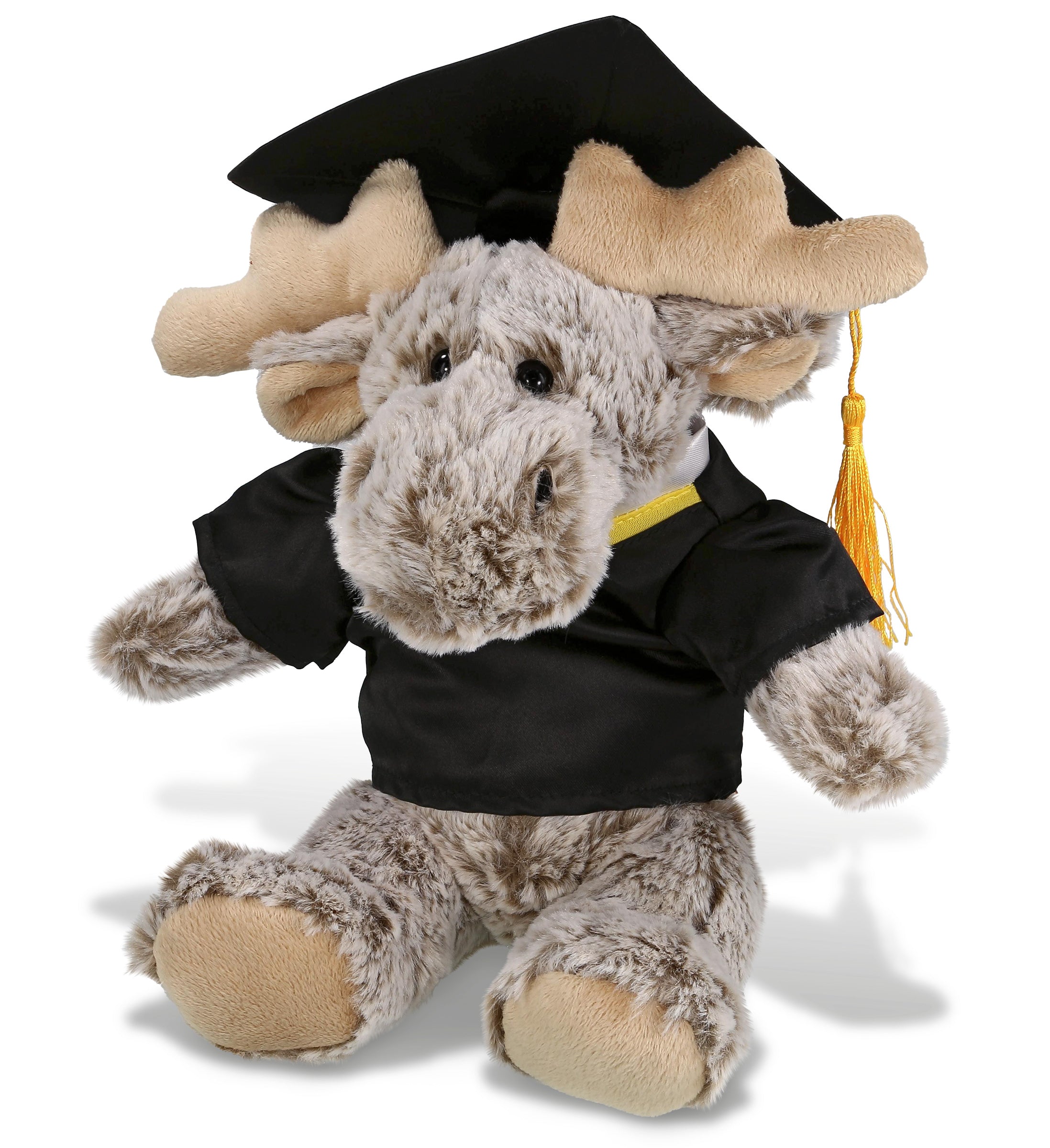 PLUSH GRADUATION - SUPER SOFT PLUSH - SITTING MOOSE WITH BROWN HOODED SWEATER