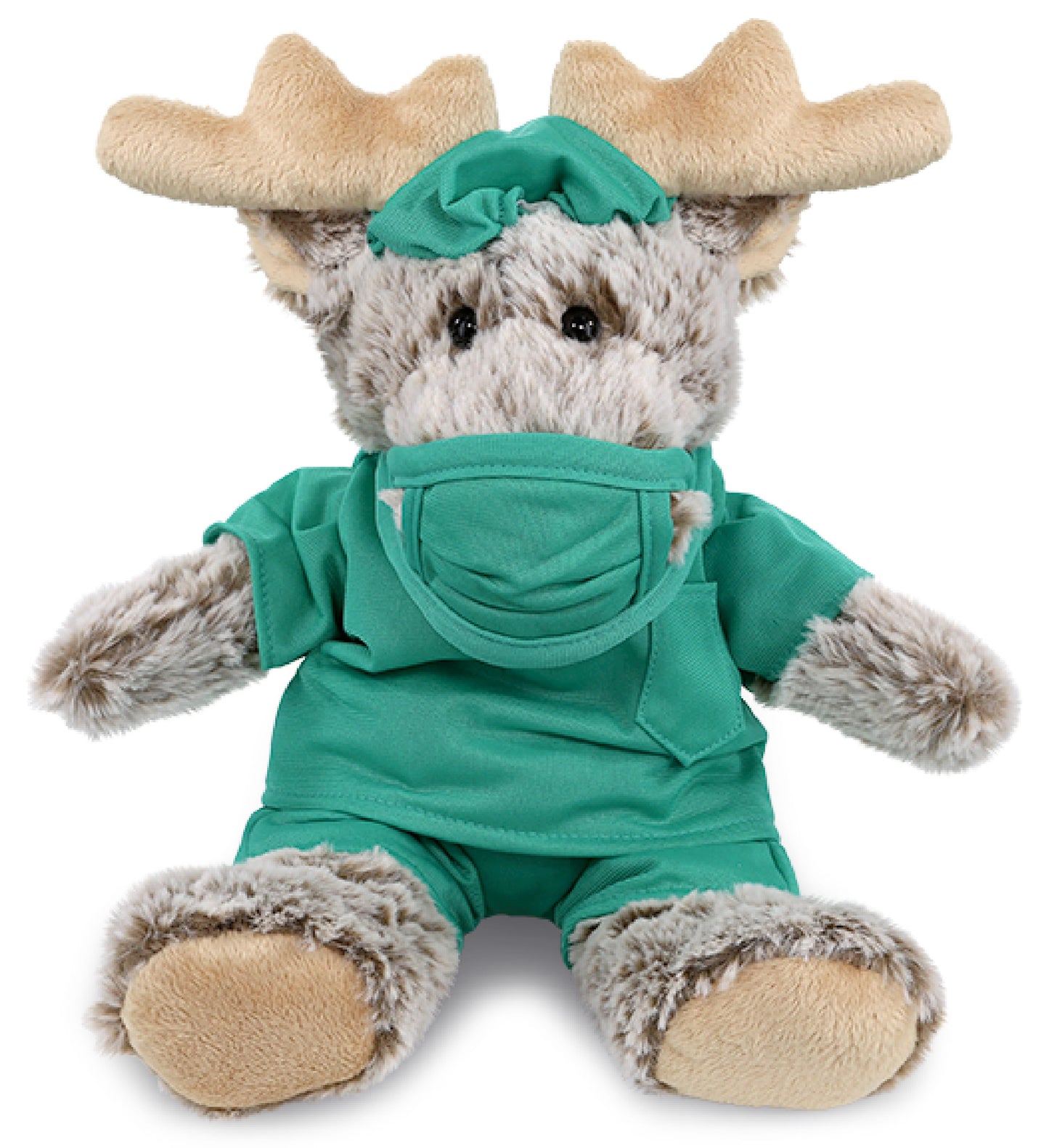 PLUSH DOCTOR - SUPER SOFT PLUSH - SITTING MOOSE WITH BROWN HOODED SWEATER