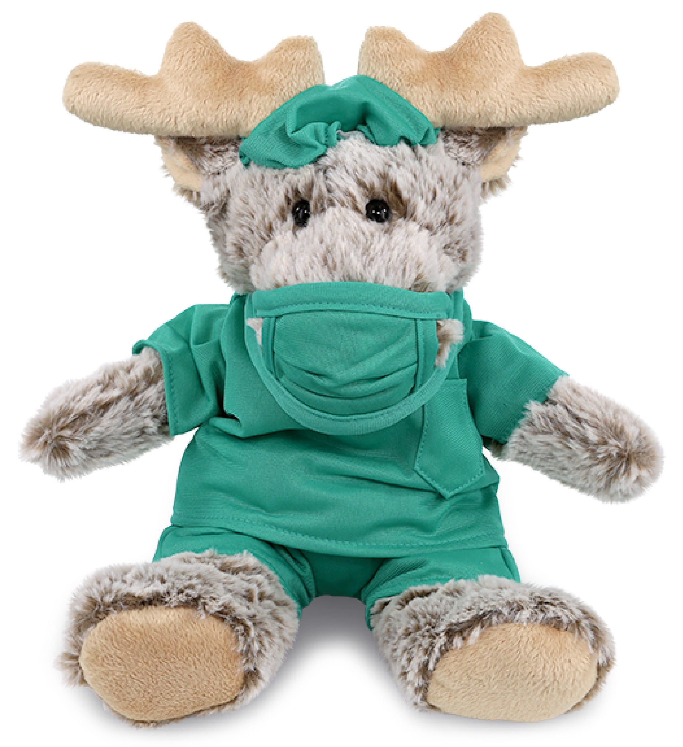 PLUSH DOCTOR - SUPER SOFT PLUSH - SITTING MOOSE WITH BROWN HOODED SWEATER