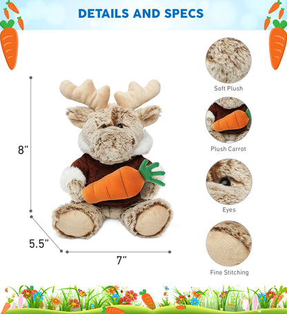 DolliBu Easter Sitting Moose with Brown Hooded Sweater with Carrot - 8 Inches