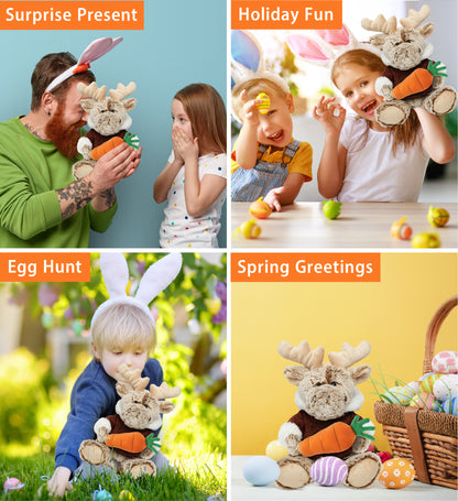 DolliBu Easter Sitting Moose with Brown Hooded Sweater with Carrot - 8 Inches