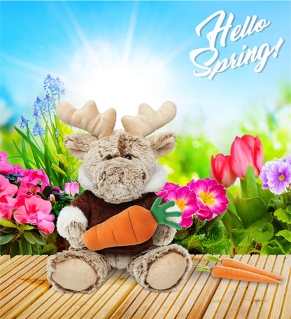 DolliBu Easter Sitting Moose with Brown Hooded Sweater with Carrot - 8 Inches