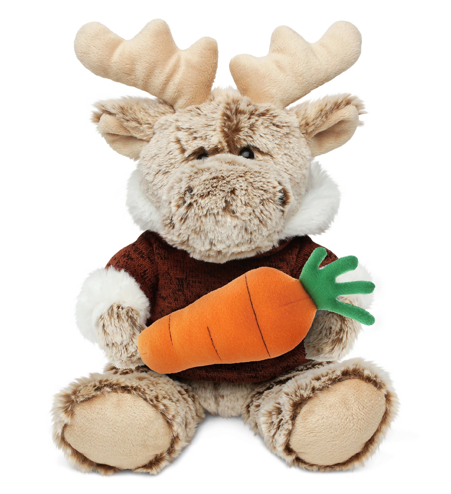 DolliBu Easter Sitting Moose with Brown Hooded Sweater with Carrot - 8 Inches