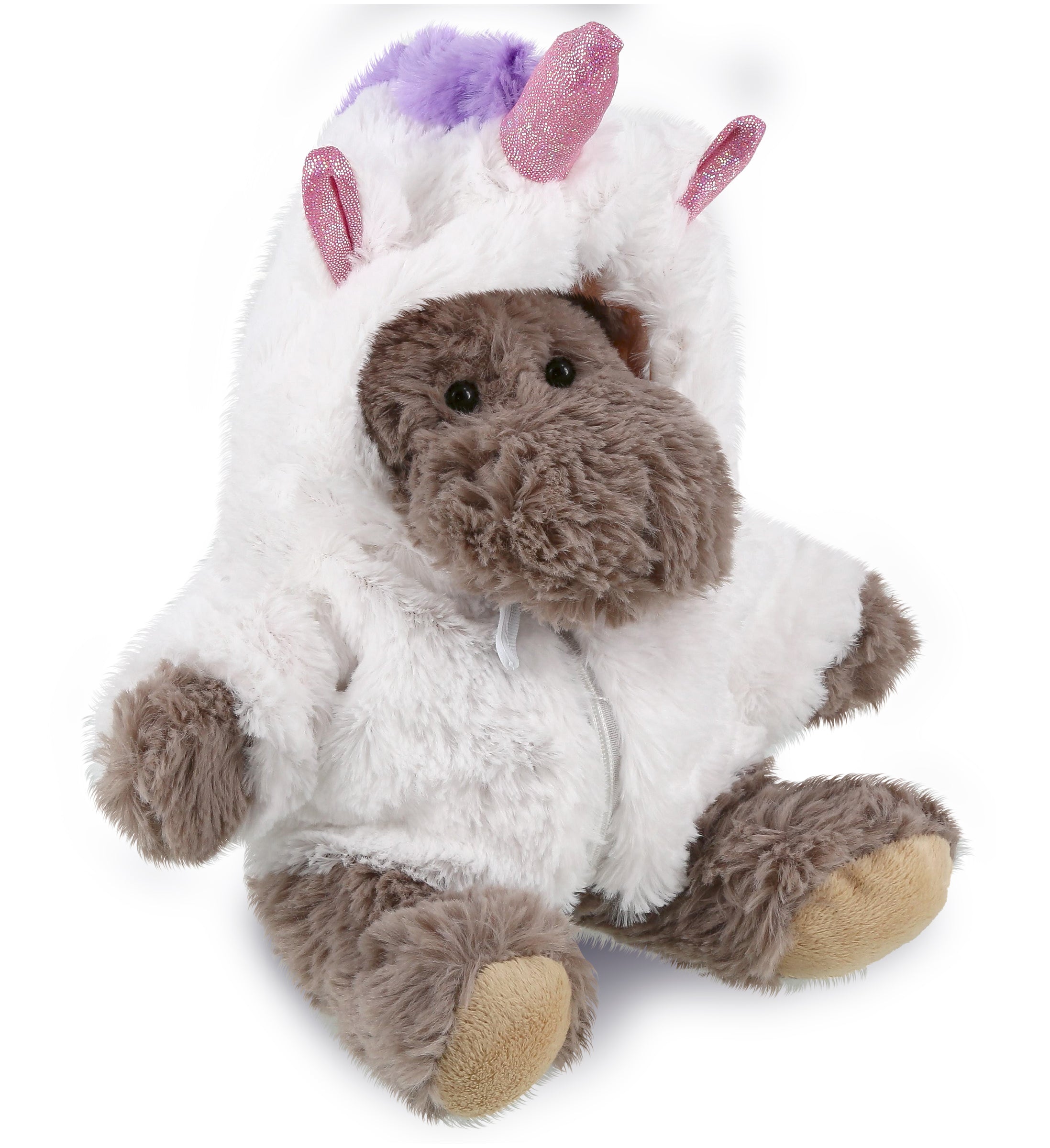 PLUSH UNICORN - SUPER SOFT PLUSH - SITTING MOOSE WITH GREY HOODED SWEATER