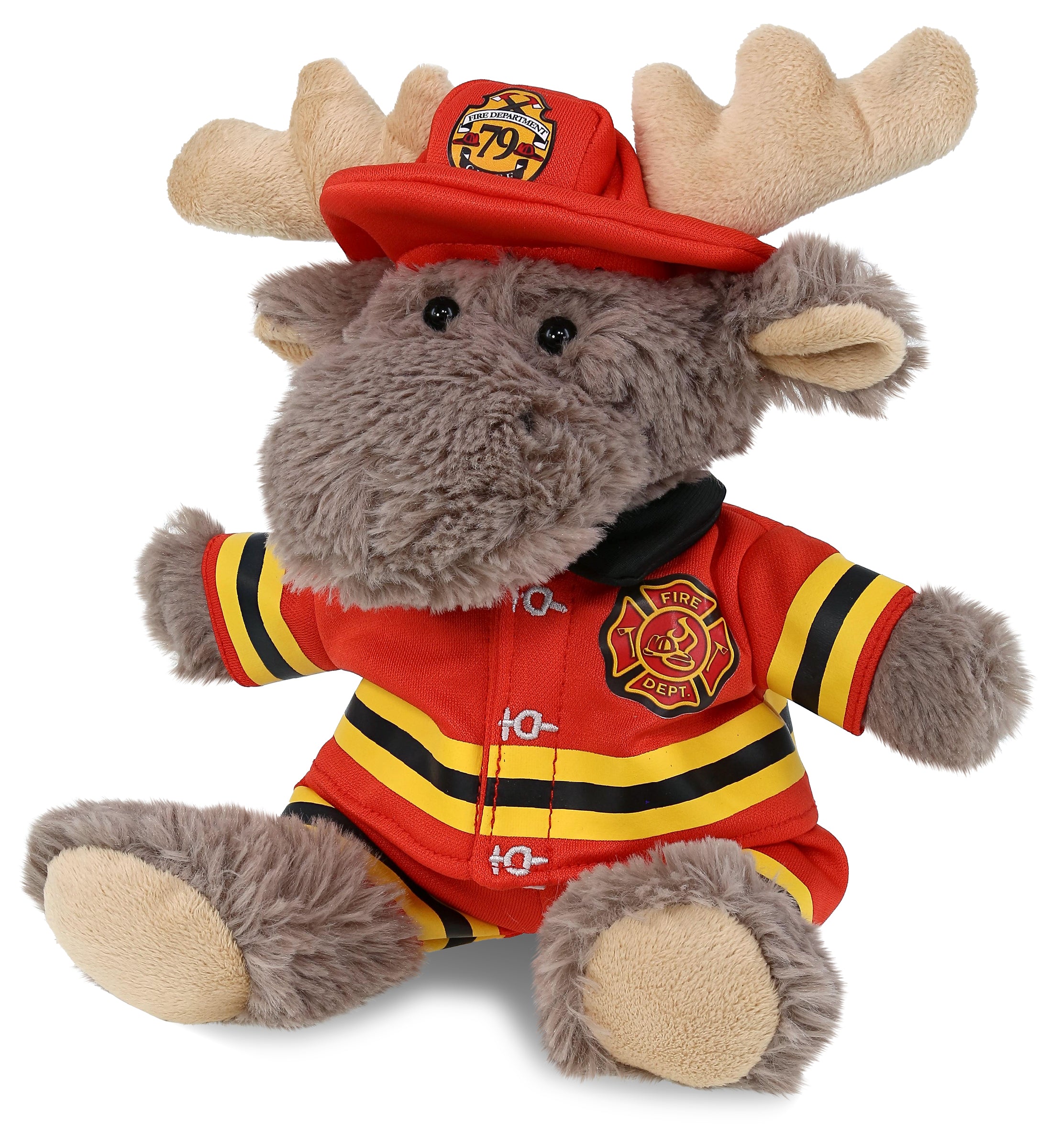PLUSH FIREMAN - SUPER SOFT PLUSH - SITTING MOOSE WITH GREY HOODED SWEATER