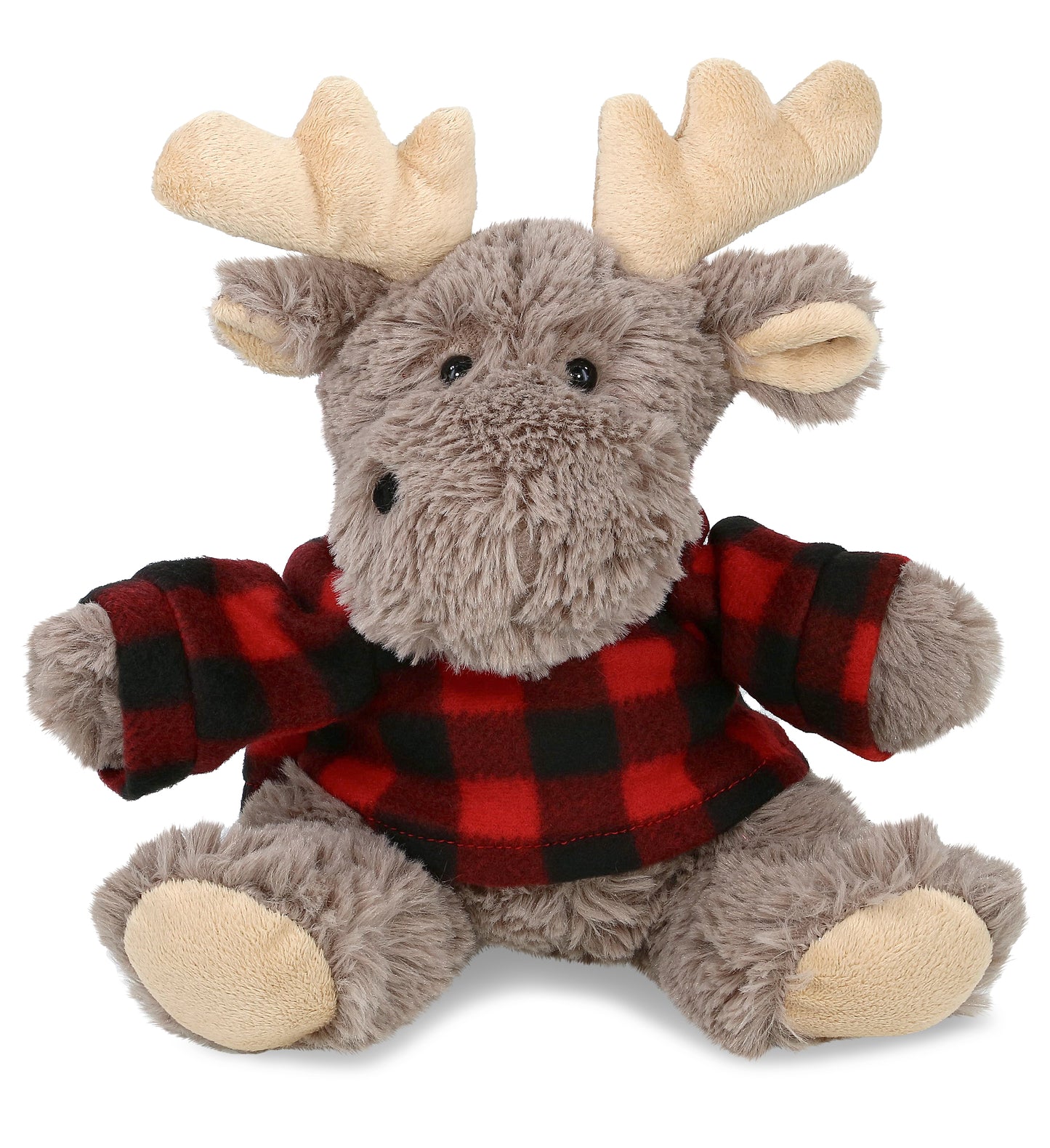 PLUSH RED PLAID HOODIE - SUPER SOFT PLUSH - SITTING MOOSE WITH GREY HOODED SWEATER