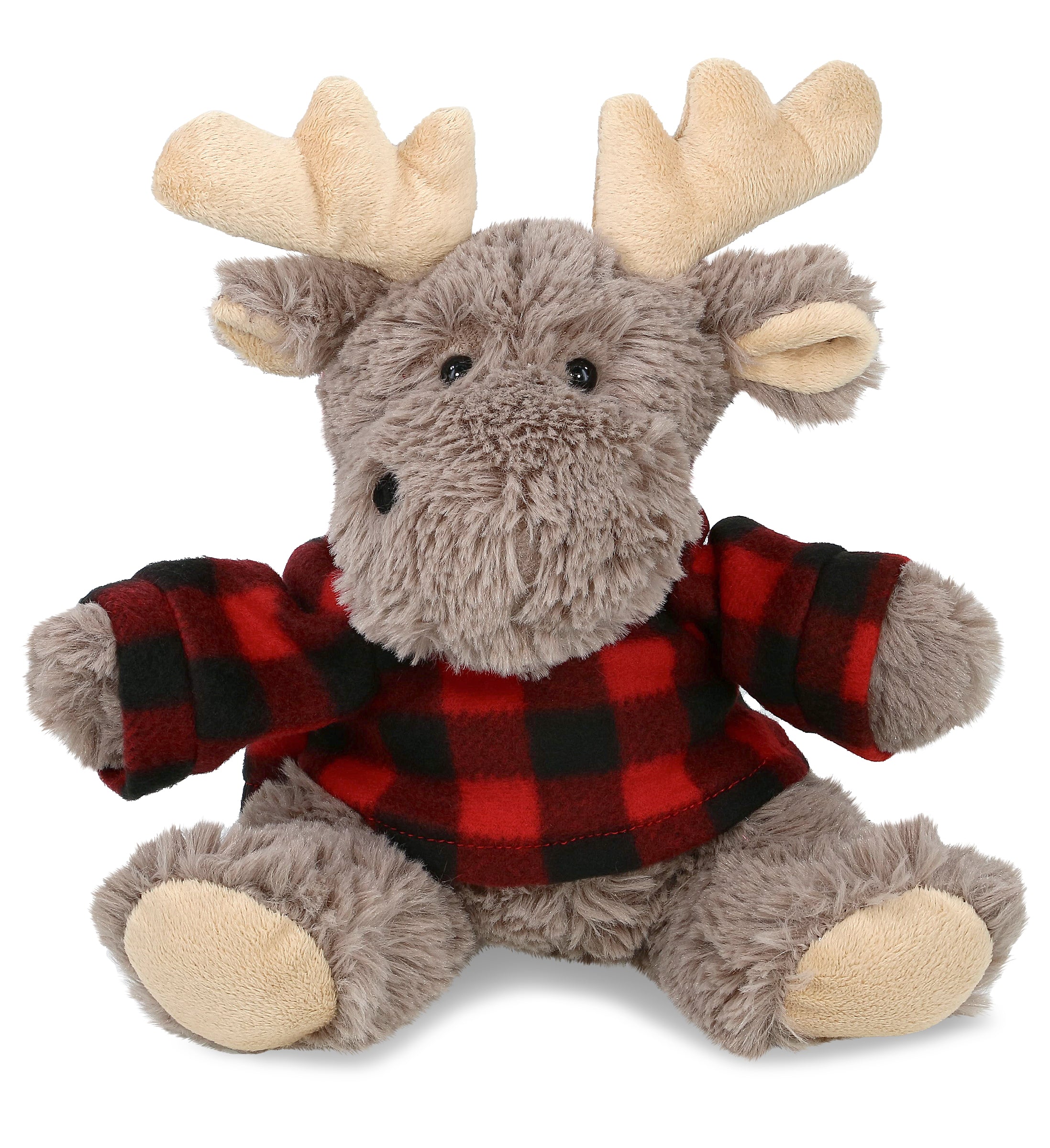 PLUSH RED PLAID HOODIE - SUPER SOFT PLUSH - SITTING MOOSE WITH GREY HOODED SWEATER