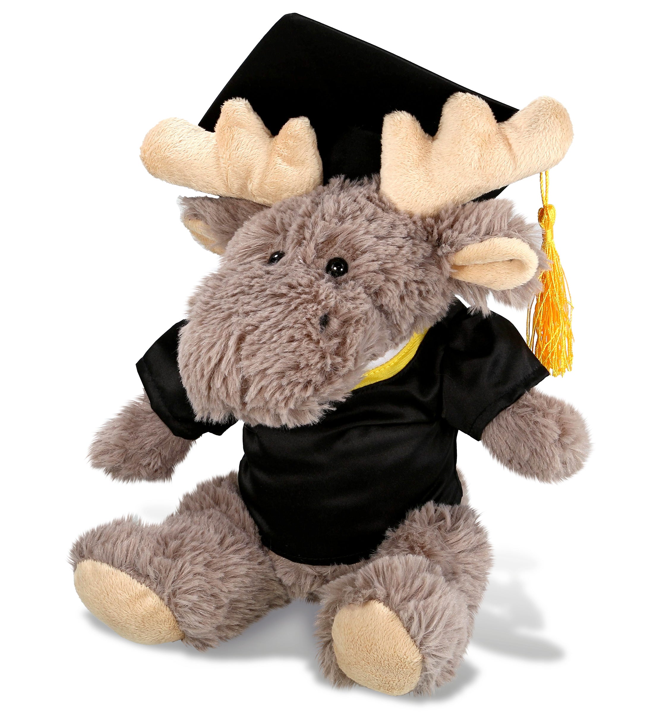 PLUSH GRADUATION - SUPER SOFT PLUSH - SITTING MOOSE WITH GREY HOODED SWEATER