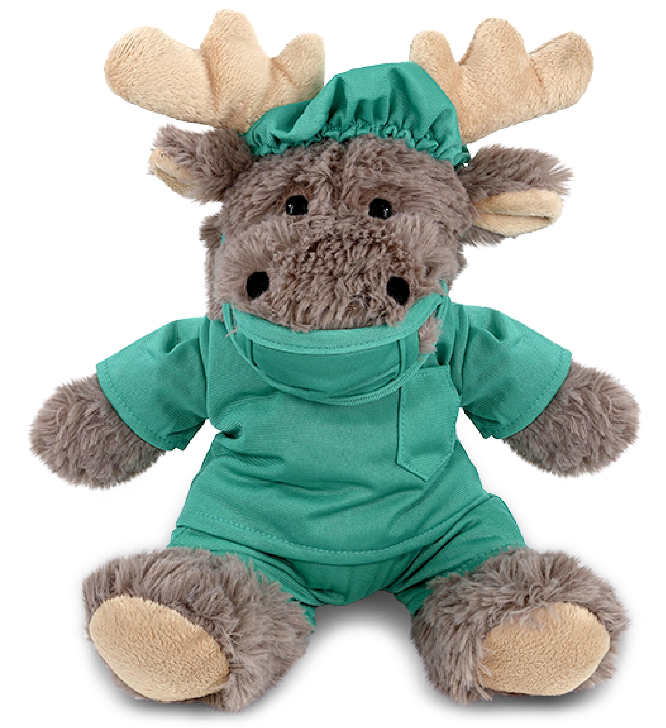 PLUSH DOCTOR - SUPER SOFT PLUSH - SITTING MOOSE WITH GREY HOODED SWEATER