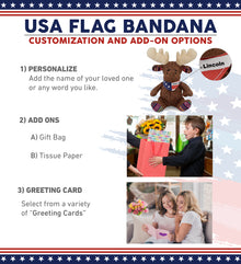 FUNKY PLUSH - SITTING BROWN MOOSE WITH USA FLAG BANDANA