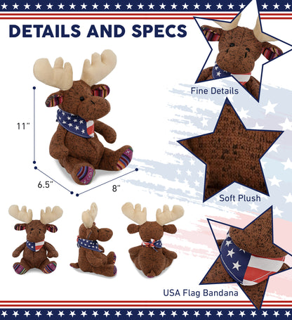 FUNKY PLUSH - SITTING BROWN MOOSE WITH USA FLAG BANDANA