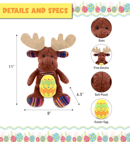 DolliBu Funky Sitting Brown Moose with Yellow Easter Egg Plush - 11 Inches