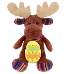 DolliBu Funky Sitting Brown Moose with Yellow Easter Egg Plush - 11 Inches