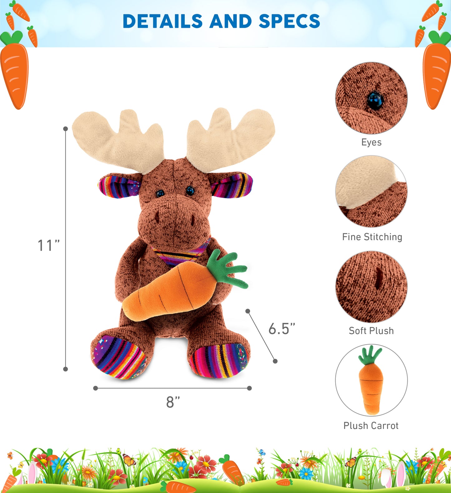DolliBu Happy Easter Funky Plush Sitting Brown Moose with Carrot - 15 Inches