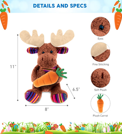 DolliBu Happy Easter Funky Plush Sitting Brown Moose with Carrot - 15 Inches
