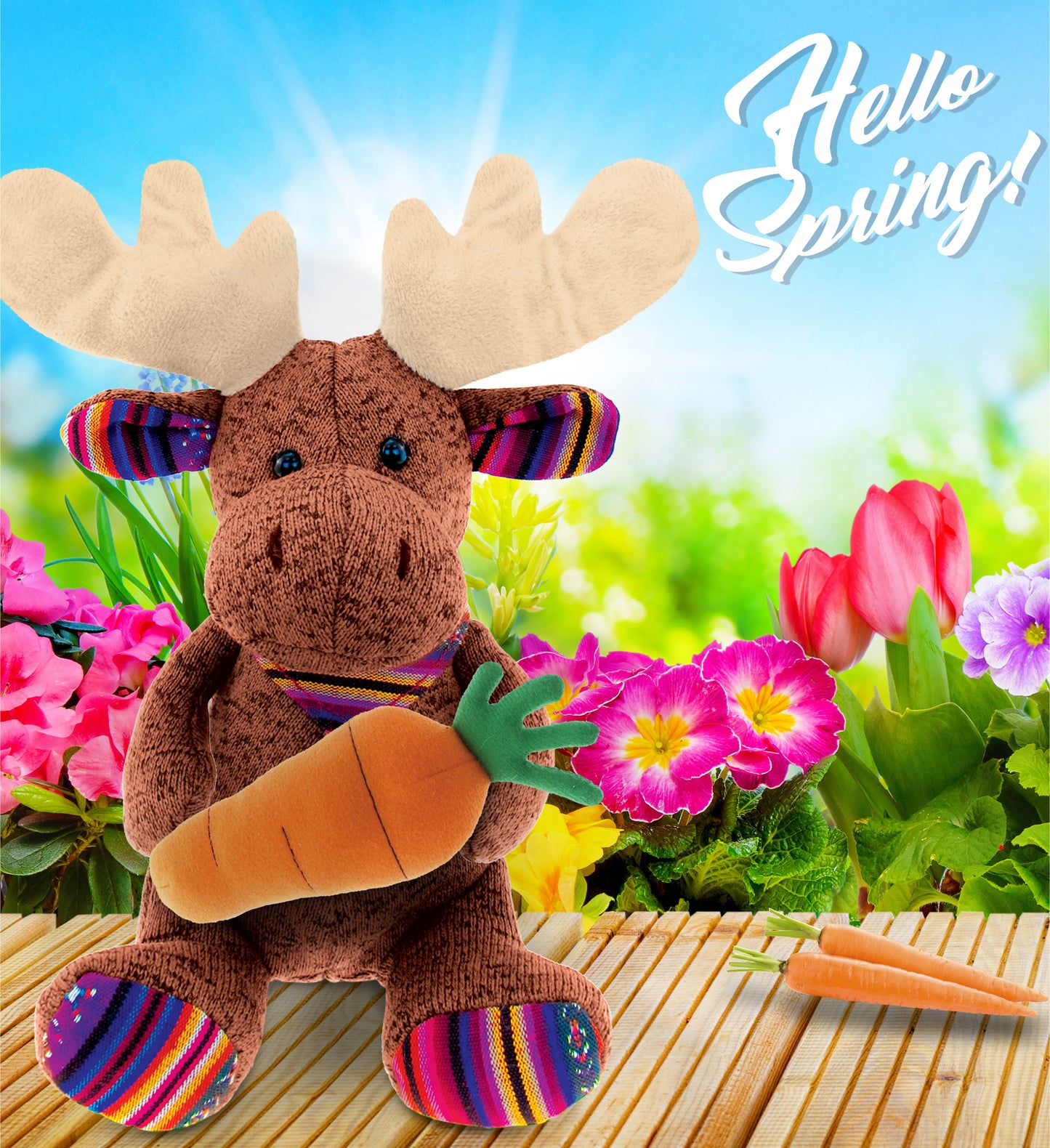 DolliBu Happy Easter Funky Plush Sitting Brown Moose with Carrot - 15 Inches
