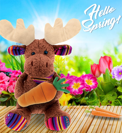 DolliBu Happy Easter Funky Plush Sitting Brown Moose with Carrot - 15 Inches