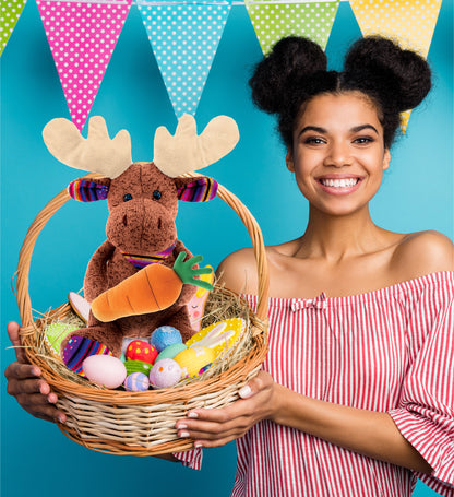 DolliBu Happy Easter Funky Plush Sitting Brown Moose with Carrot - 15 Inches