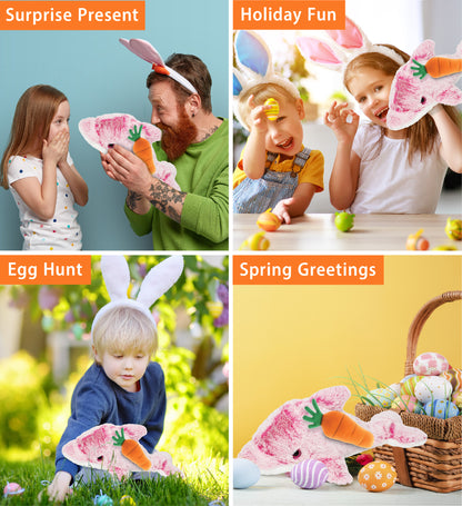 DolliBu Happy Easter Super Soft Plush Cute Pink Dolphin with Carrot - 14 Inches