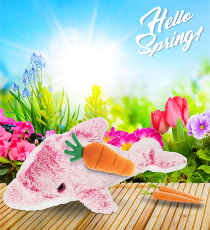 DolliBu Happy Easter Super Soft Plush Cute Pink Dolphin with Carrot - 14 Inches